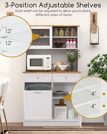 Giantex 68” Tall Kitchen Pantry, Buffet Hutch w/Tilt Out Trash Can Storage Cabinet, 2 Drawer, Shelves