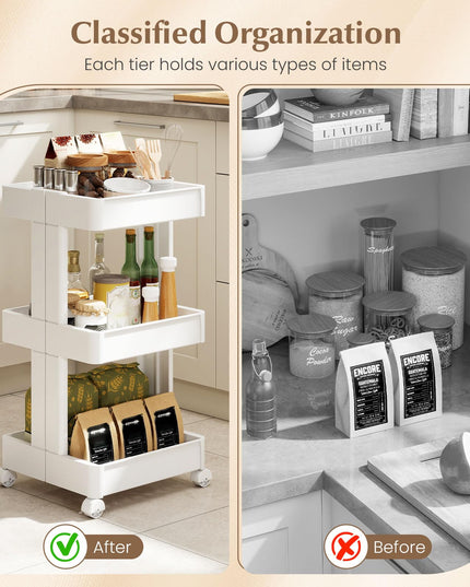 Giantex 3-Tier Rolling Storage Cart Slide Out Plastic Organizer Rack