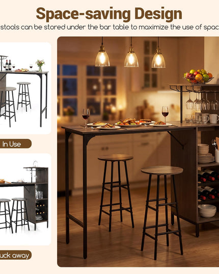 Giantex 3 Pieces Bar Table and Stools Set for Home