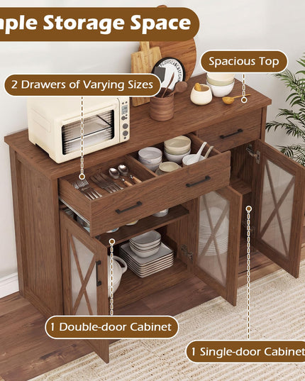 Giantex 47'' Farmhouse Buffet Cabinet w/Fluted Glass Doors