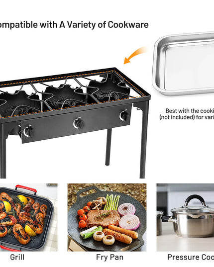 Giantex 225,000 BTU Outdoor Triple Burner Stove, High Pressure 3 Burner Stand Max