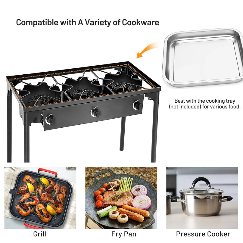 Giantex 225,000 BTU Outdoor Triple Burner Stove, High Pressure 3 Burner Stand Max