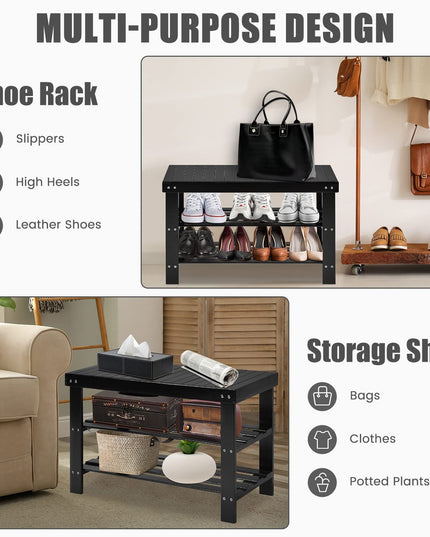Giantex Entryway Shoe Bench, Bamboo Shoe Shelf Organizer Holds up to 6 Pairs