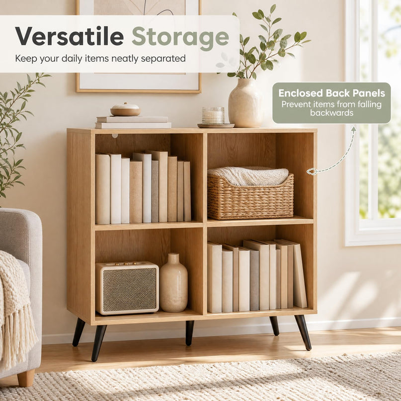 GIANTEX 4-Cube Bookshelf | 2-Tier Bookcase with Metal Legs