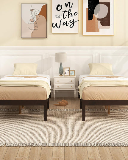 Giantex 14 Inch Twin Wood Platform Bed Frame, Minimalist Twin Bed Frame with Wooden Slats Support & Rubber Wood Legs