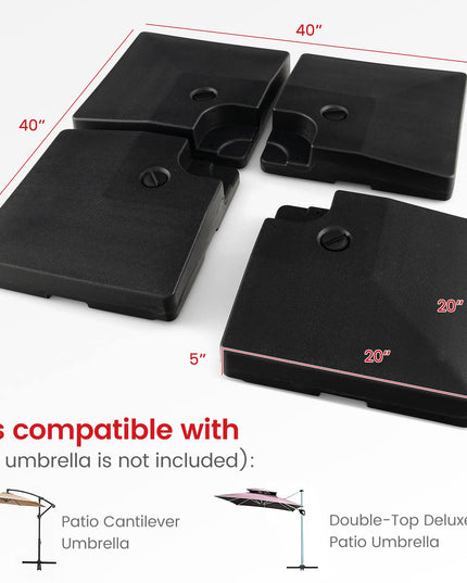 Giantex 284 lbs Fillable Offset Patio Umbrella Base, 4PCS Umbrella Stand Water Sand Weight for Cantilever Umbrella