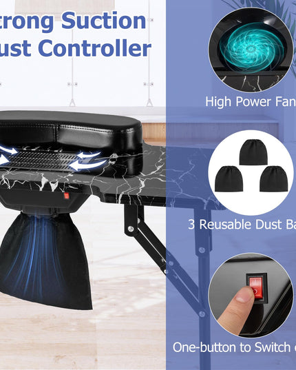 Giantex Foldable Nail Desk - Manicure Table with Built-in Dust Collector Fan, Adjustable LED Lamp