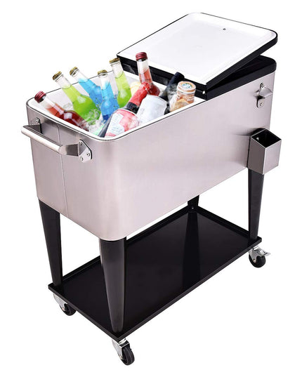 Giantex 80 Quart Patio Cooler Rolling Cooler Ice Chest with Shelf