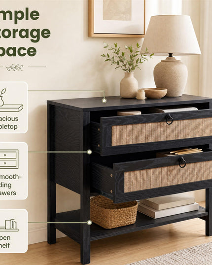 GIANTEX 27" Wide Rattan Nightstand with 2 Drawers (1/2)
