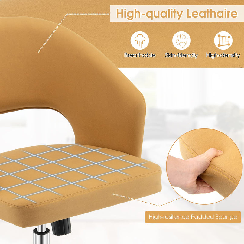 Giantex Home Office Desk Chair, Mid Back Swivel Chair with Hollow Design & Height Adjustable (Yellow)