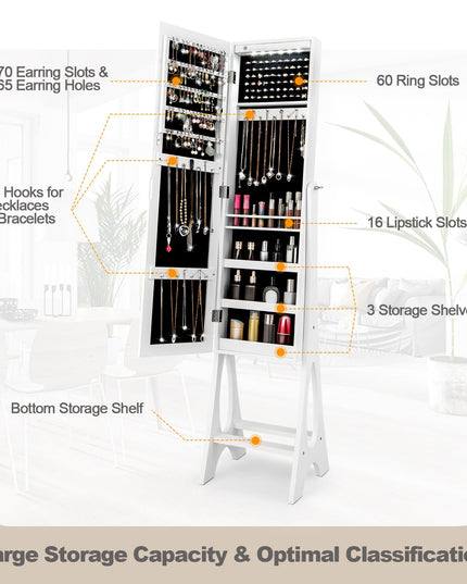 12 LEDs Jewelry Armoire Cabinet with Full-length Mirror - Giantex