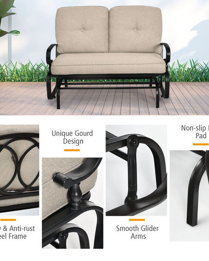 Giantex Outdoor Glider Bench Patio Loveseat with Cushions