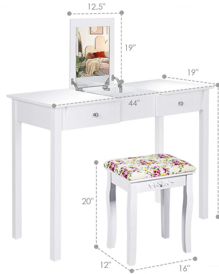Giantex Coiffeuse avec Miroir, Tabouret Rembourré, Grande Table de Maquillage à Plateau Relevable pour Chambre à Coucher