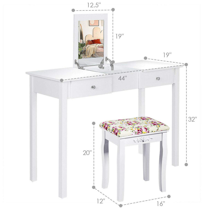 Giantex Coiffeuse avec Miroir, Tabouret Rembourré, Grande Table de Maquillage à Plateau Relevable pour Chambre à Coucher