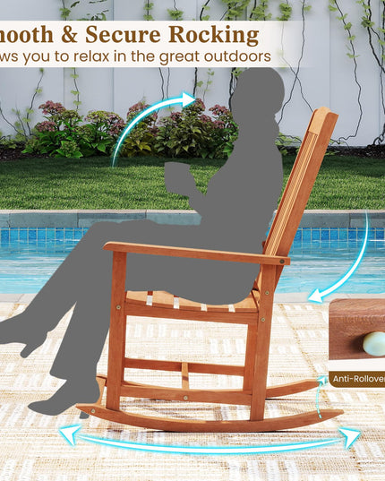 Giantex Solid Wood High Back Rocker with Slatted Sea Outdoor Rocking Chair
