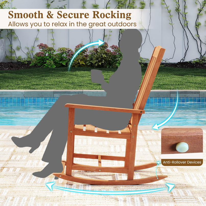 Giantex Solid Wood High Back Rocker with Slatted Sea Outdoor Rocking Chair