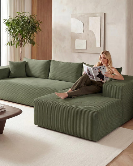 Giantex 110.5" Modular Sectional Sofa | Corduroy Upholstered L-Shaped Sofa Couch with Deep Seats