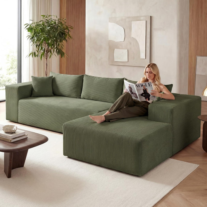 Giantex 110.5" Modular Sectional Sofa | Corduroy Upholstered L-Shaped Sofa Couch with Deep Seats