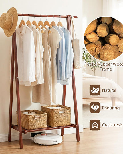 Portant à vêtements Giantex en bois d'hévéa massif avec étagère de rangement pour vêtements, chapeaux, sacs à main