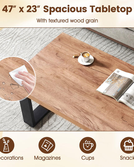Giantex 47 Inch Industrial Wood Center Table with 1.8" Tabletop
