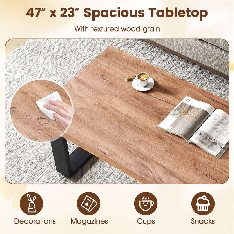 Giantex 47 Inch Industrial Wood Center Table with 1.8" Tabletop