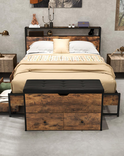 Giantex Storage Bench with Flip Top Storage Chest, 2 Rolling Drawers (Rustic Brown)