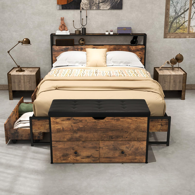 Giantex Storage Bench with Flip Top Storage Chest, 2 Rolling Drawers (Rustic Brown)