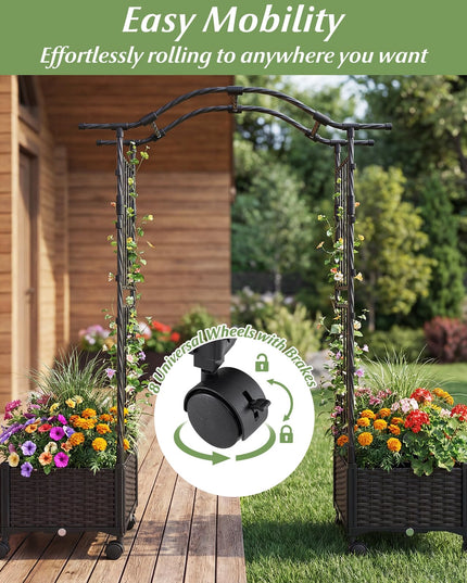 Giantex Planter Boxes with Arch Trellis | 5FT Self-Watering Tall Raised Garden Bed w/Wheels