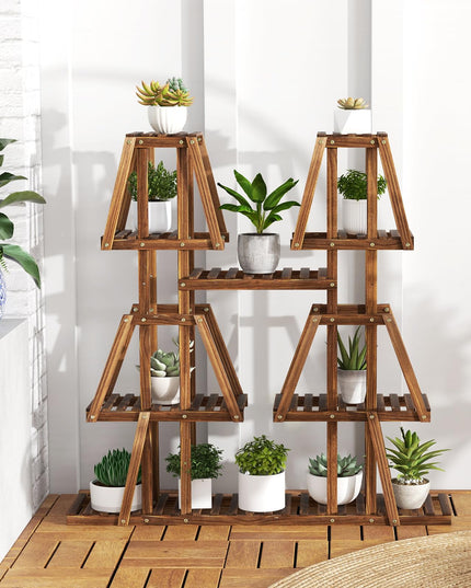 Giantex Wood Plant Stand, 5-Tier 10 Potted Trapezoid Plant Holder Rack for Multiple Plants