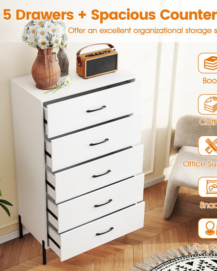 Meuble de Rangement Giantex à 5 Tiroirs Profonds, avec Kits Anti-Basculement, pour Salon et Couloir