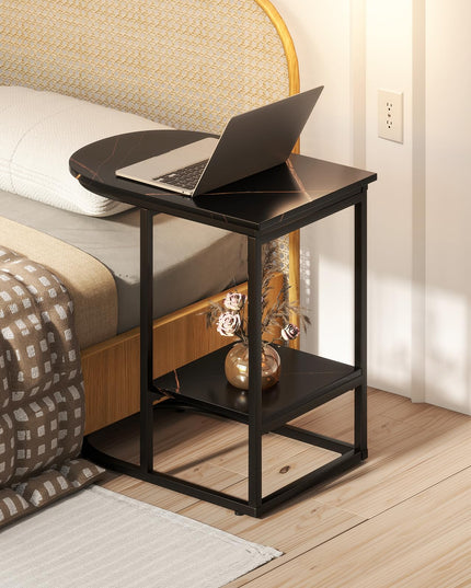 Giantex C Shaped End Table with Faux Marble Tabletop & Storage Shelf