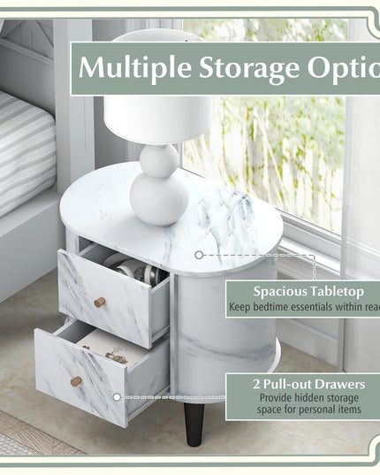Giantex 2-Drawer Modern Faux Marble Bedside Table with Storage for Small Space
