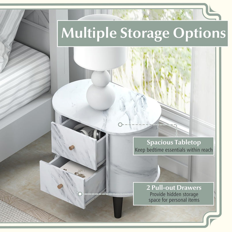 Giantex 2-Drawer Modern Faux Marble Bedside Table with Storage for Small Space
