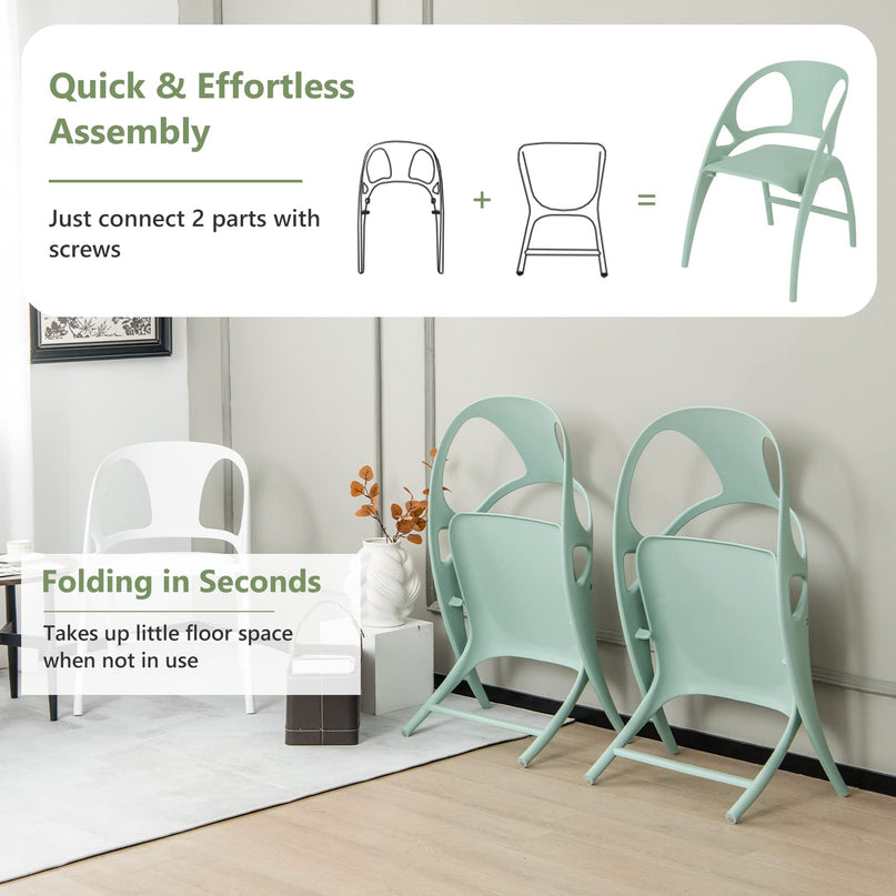 Giantex Folding Dining Chairs Set of 2/4, Outdoor Plastic Dining Chairs with Armrest and High Backrest