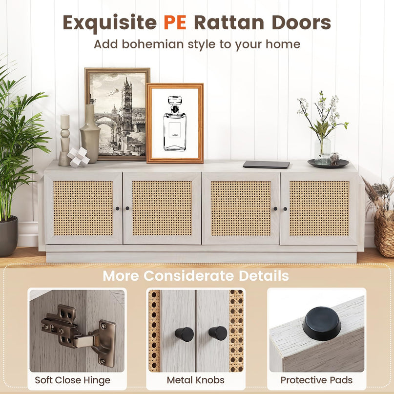 Giantex 4-Door PE Ratta TV Stand for TVs up to 75" with 2 Cabinets