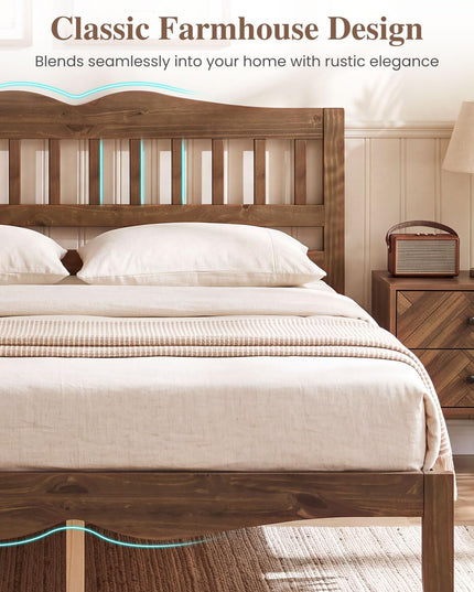 GIANTEX Full/Queen Size Wooden Bed Frame with Slatted Headboard