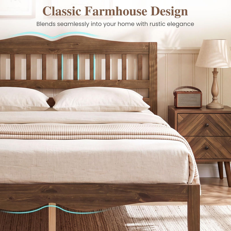GIANTEX Full/Queen Size Wooden Bed Frame with Slatted Headboard