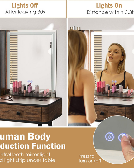 CHARMAID Vanity Set with Dimmable Lighted Mirror