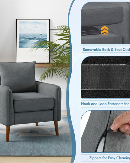 Giantex Modern Mid-Century Accent Chair Set of 2- Fabric Upholstered Accent Arm Chair with 3" Thick Seat Cushion