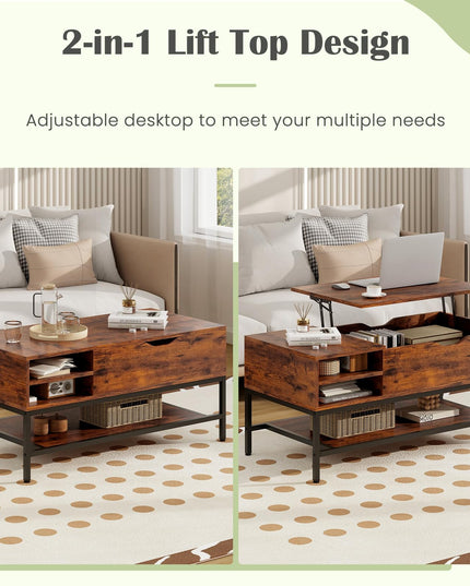 Giantex Lift Top Coffee Table, Coffee Table with Storage Shelf and Hidden Compartment