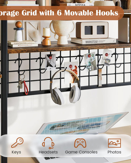 Giantex Desktop Bookshelf with 6 Movable Hooks for Home Office Dorm