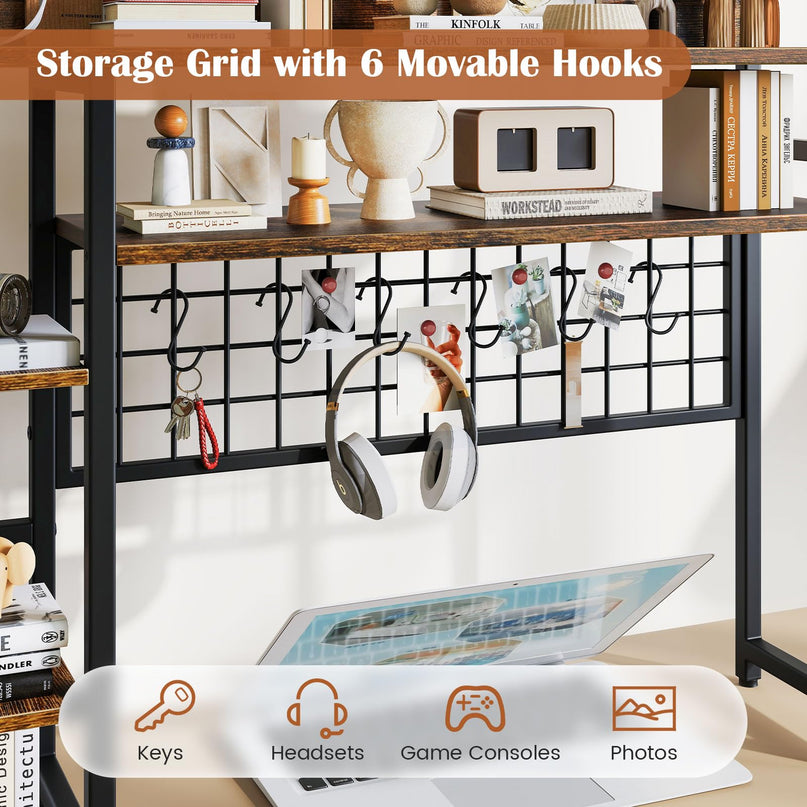 Giantex Desktop Bookshelf with 6 Movable Hooks for Home Office Dorm