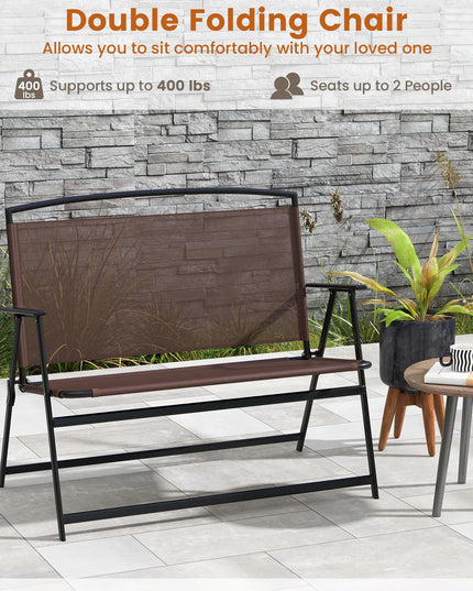 Giantex Outdoor Bench, Folding Garden Bench for 2 Persons, Patio Loveseat with Metal Armrests