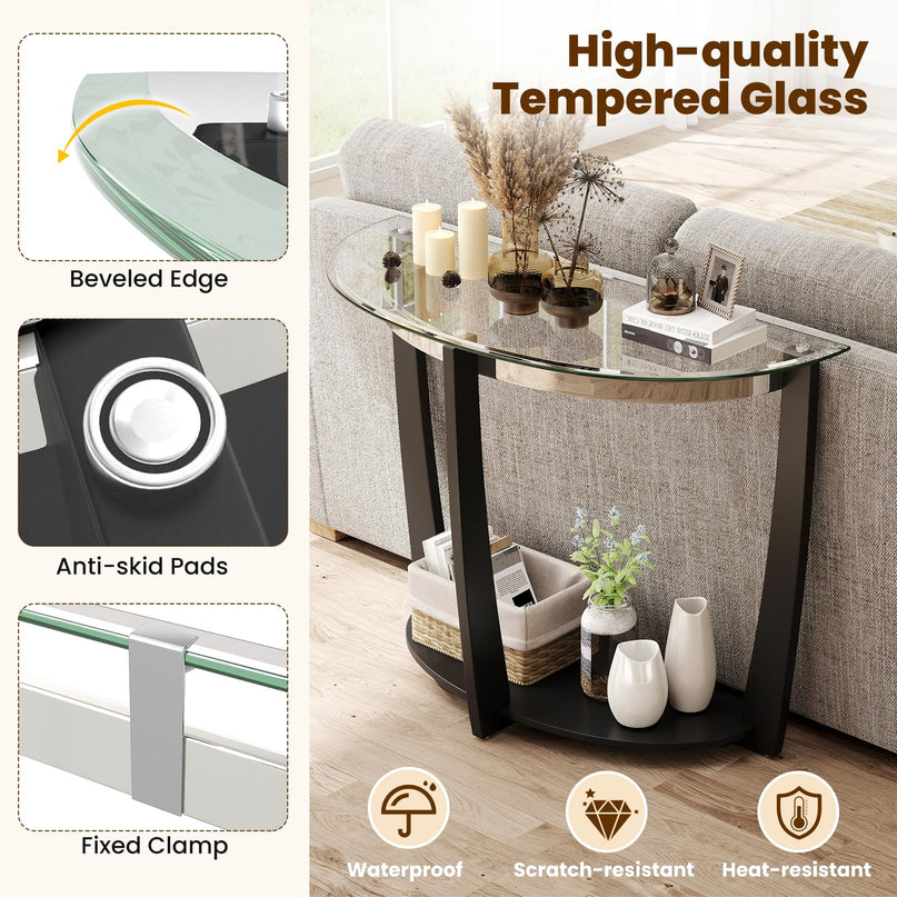 Giantex 2 Tier Glass Console Table for Living Room