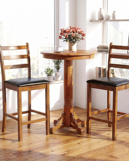 Giantex 24" Ladder Back Wood Counter Height Bar Chairs with Padded Faux Leather Upholstered Seat (2/4)
