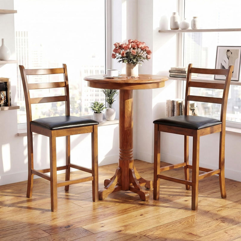 Chaises de bar Giantex de 61 cm à dossier échelle en bois, hauteur comptoir, avec assise rembourrée en similicuir (lot de 2 ou 4)