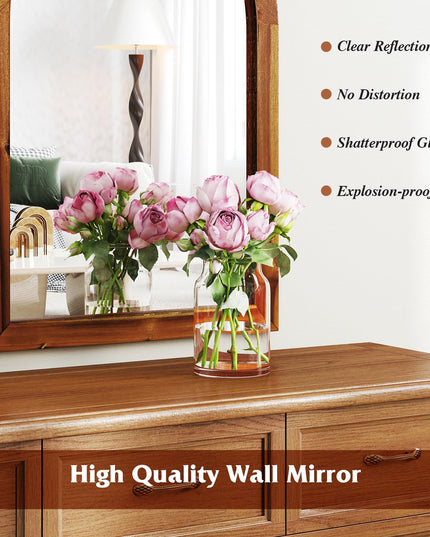 Farmhouse Wall Mirror Arched Mirror with Solid Acacia Wood Frame