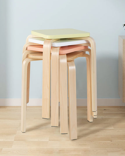 Stackable Wooden Stools Set of 4, Portable 18-Inch Height Backless School Stools