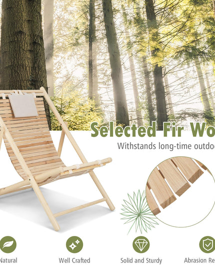 Giantex Wood Lounge Chair Outdoor - Folding Beach Chair with Detachable Headrest