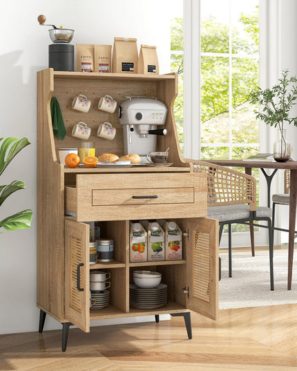 Giantex 45.5” Kitchen Pantry Cabinet, Buffet Sideboard w/Hutch, PVC Rattan Door